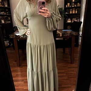 Zara Sage Long Sleeve Maxi Dress